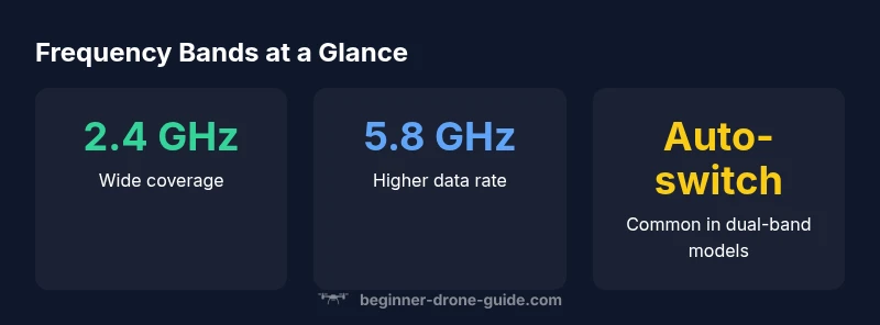 Infographic showing 2.4 GHz and 5.8 GHz frequency bands for drones