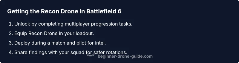 Process flow for unlocking and using the battlefield Recon Drone in Battlefield 6