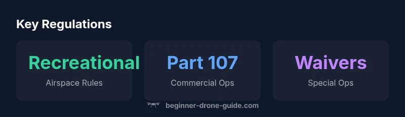 Infographic showing recreational, Part 107, and waivers in US drone regulations