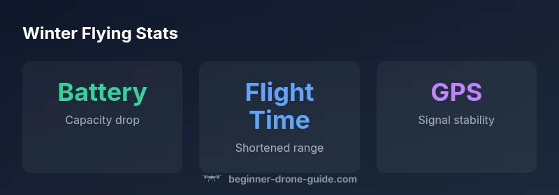 Winter flight statistics infographic showing battery, flight time, and GPS stability