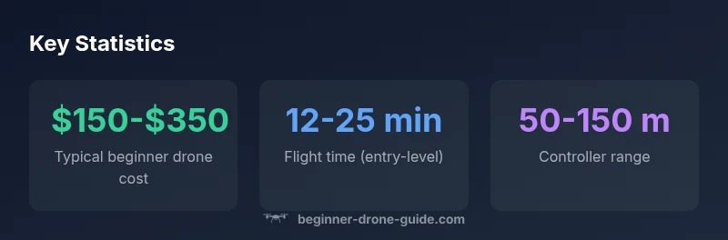 Key statistics about beginner drones including cost, flight time, and range.
