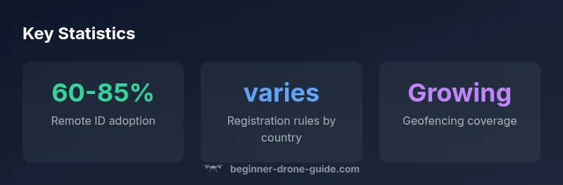 Infographic showing statistics on drone regulations adoption and registratio