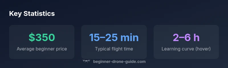 Stats infographic for beginner drone buyers showing price, flight time, and learning curve