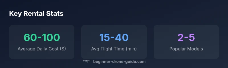 Infographic showing rental cost, flight time, and popular drone models for beginners